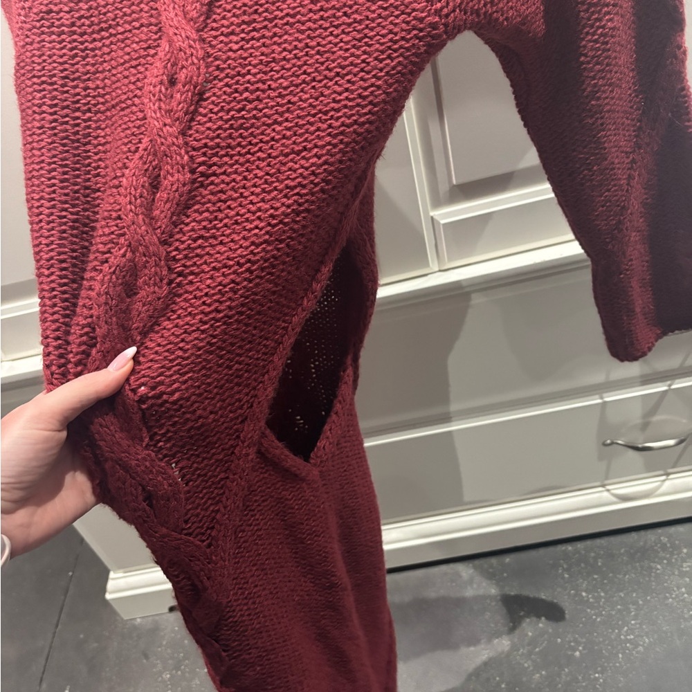 For Love And Lemons Red Cable Knit V-Neck Sweater